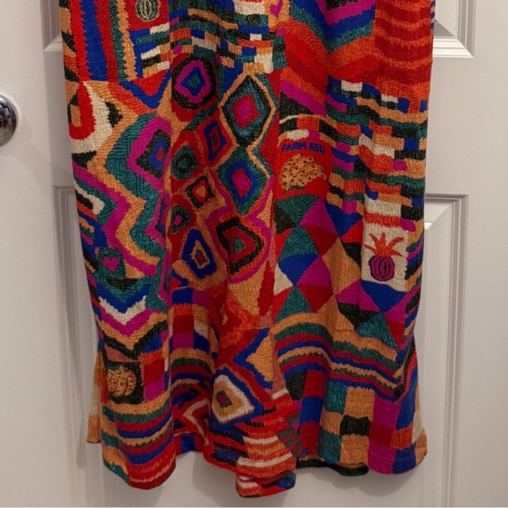 🪘 FARM Rio Multicolor Geometric Patches Tribal twist rope belted Dress Large - Picture 8 of 14